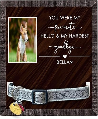 Marco de madera conmemorativo personalizado con soporte para collar, marco de fotos conmemorativo para la pérdida de mascotas, marco de collar de