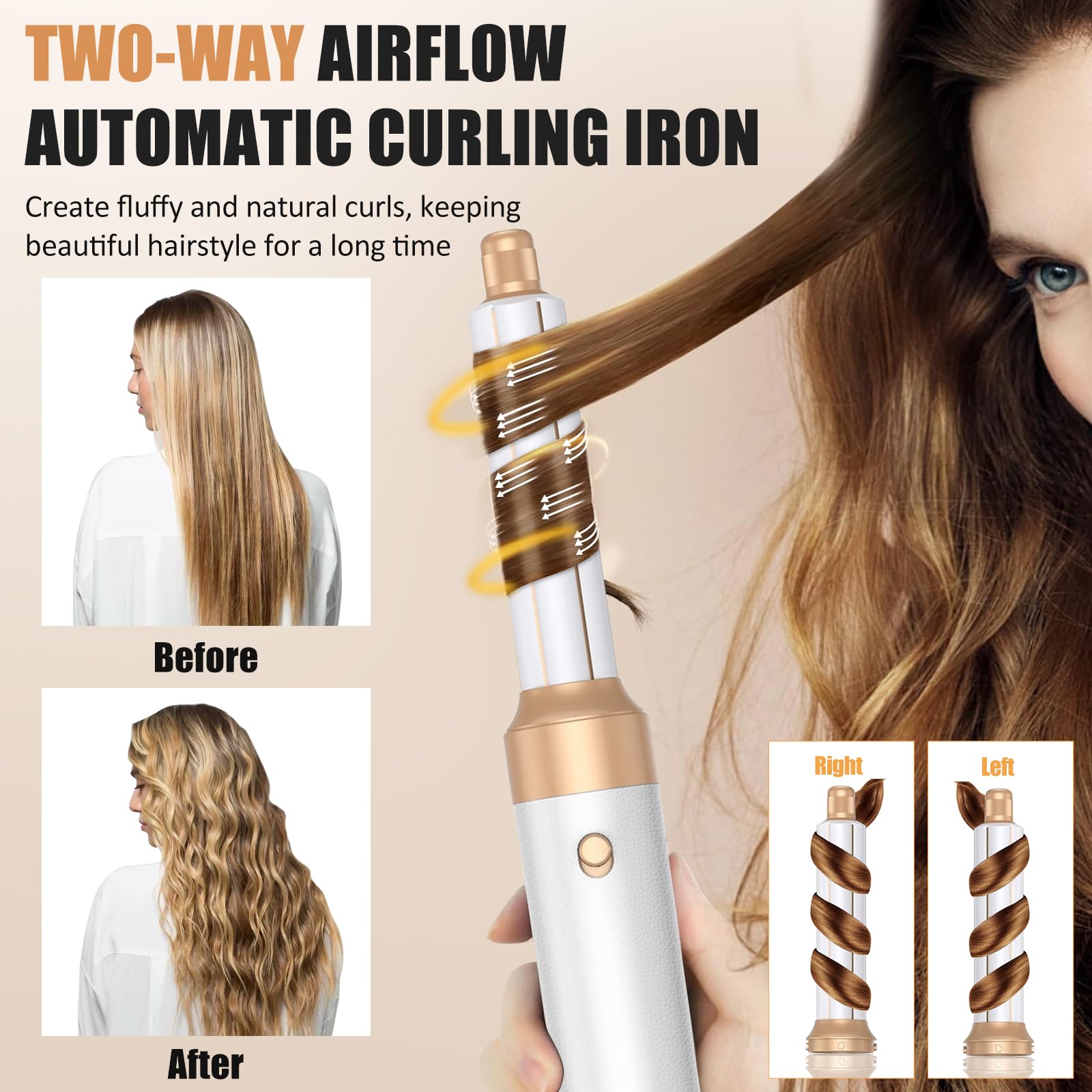 Brosse Soufflante 7 en 1, Air Styler avec Soufflantes, Diffuseur, Buse de Coiffage, Sèche-Cheveux à Ions Négatifs Haute Vitesse, Boucleur a Air, Hair Styler Set pour Sécher Boucler Lisser