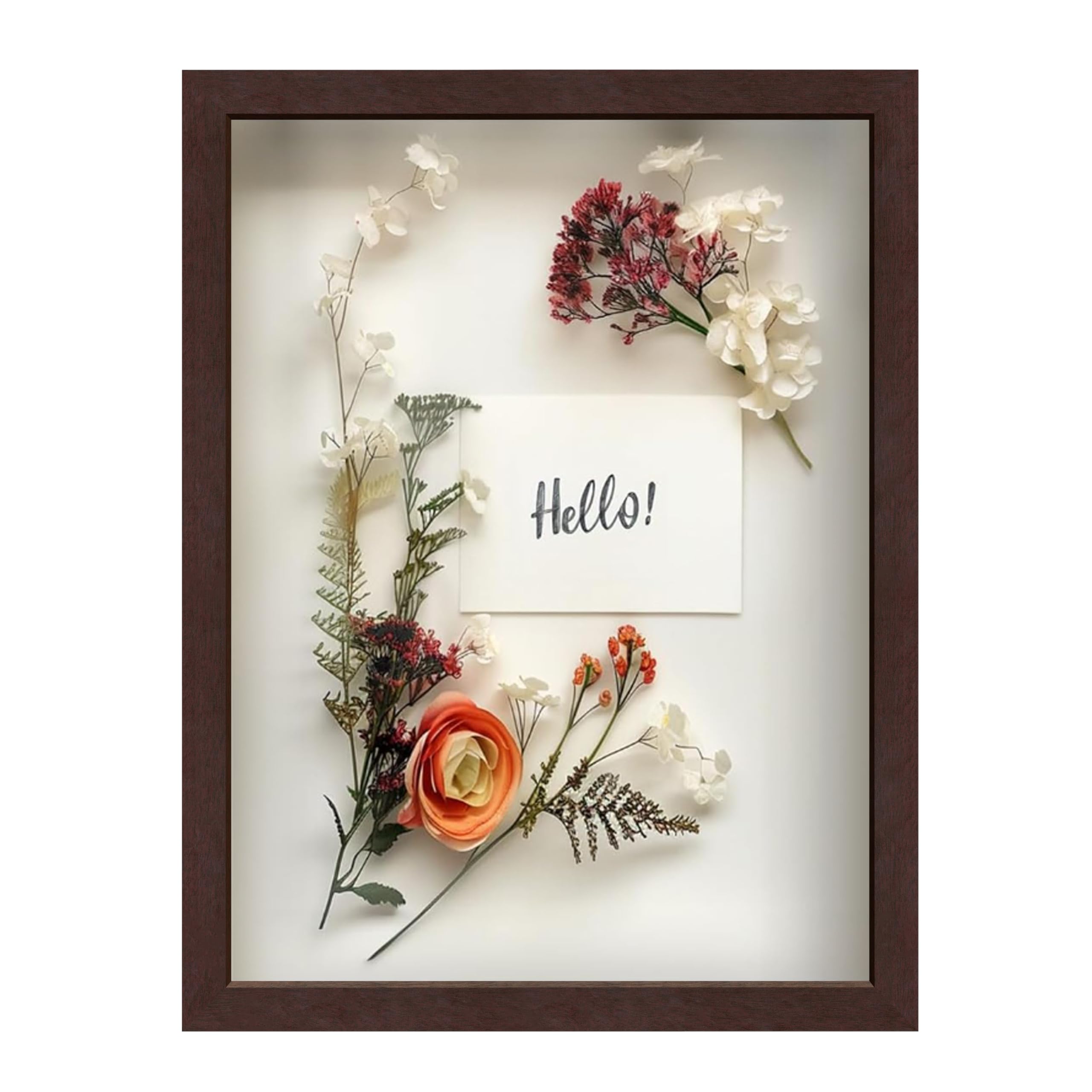 FrameWorks Mahogany Wooden Shadow Box Frame - 12' x 16', Display Case with Soft Felt Back, Tempered Glass, Elegant White Ball Push Pins