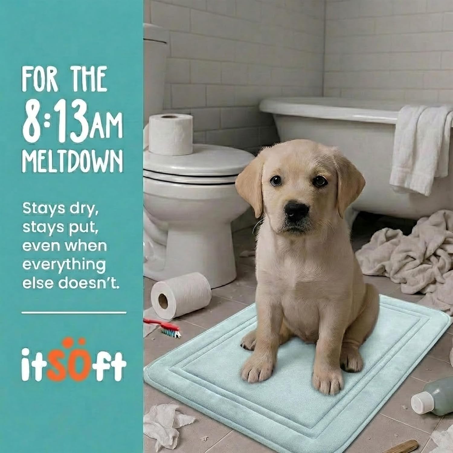 ITSOFT Memory Foam Bath Mat 59x23, Non Slip, Machine Washable, Quick Dry & Absorbent Rugs, Bath Mats for Bathroom Floor, Tub & Shower, Bathroom Rug, Spa Blue