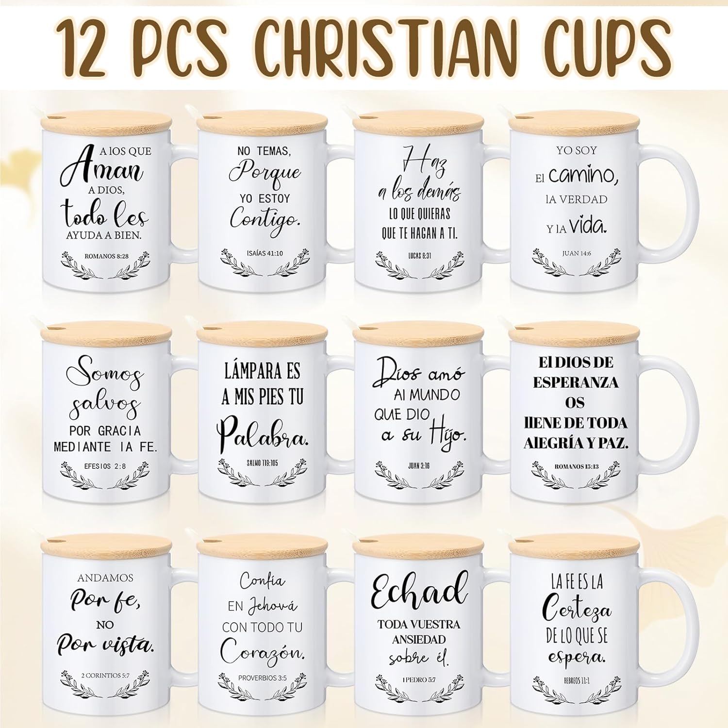 12 Sets Christian Gifts Bulk Religious Mugs 12oz Bible Verses Ceramic Coffee Cup with Lid Handle Spoon Inspirational Mug Church Gift for Coworker Employee Staff(Spanish) - Image 7