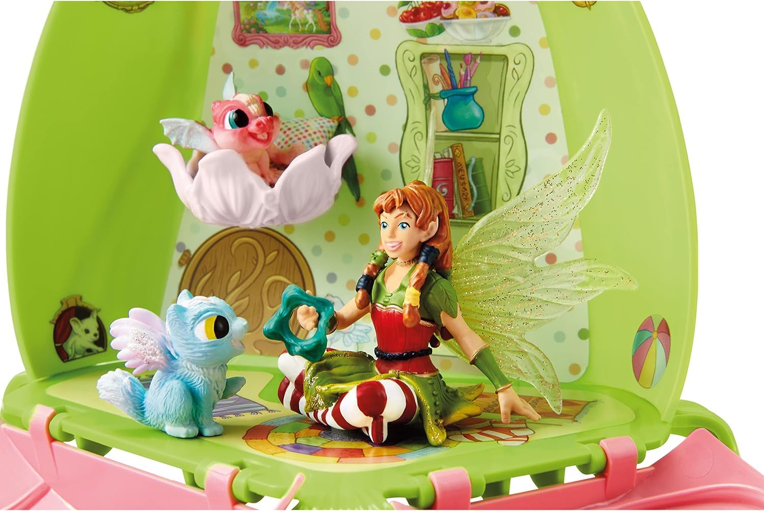 schleich BAYALA | Asilo magico di Marween 42520 | set con l’elfa Marween, 2 cuccioli di drago, gattino alato e procione | fiore richiudibile e trasportabile con accessori | dai 5 anni in su | 19 pezzi