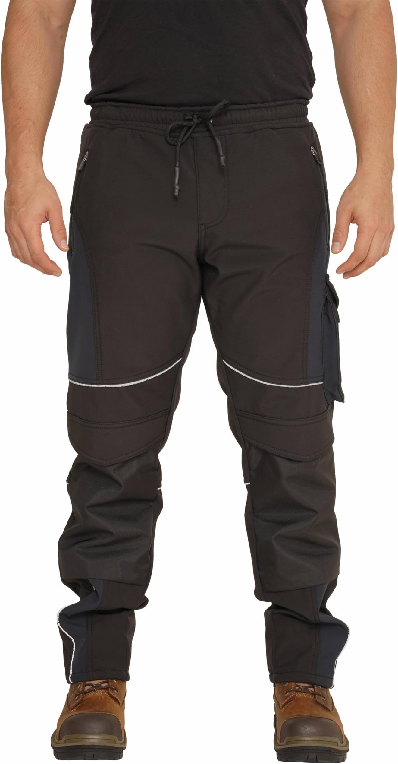 Hi Vis Mens Work Trousers Softshell Men High Visibility Viz Reflective Water Resistant Combat Cargo Rain Proof Repellent Windproof Safety Site Work Wear Builder Pants Soft Shell Workwear