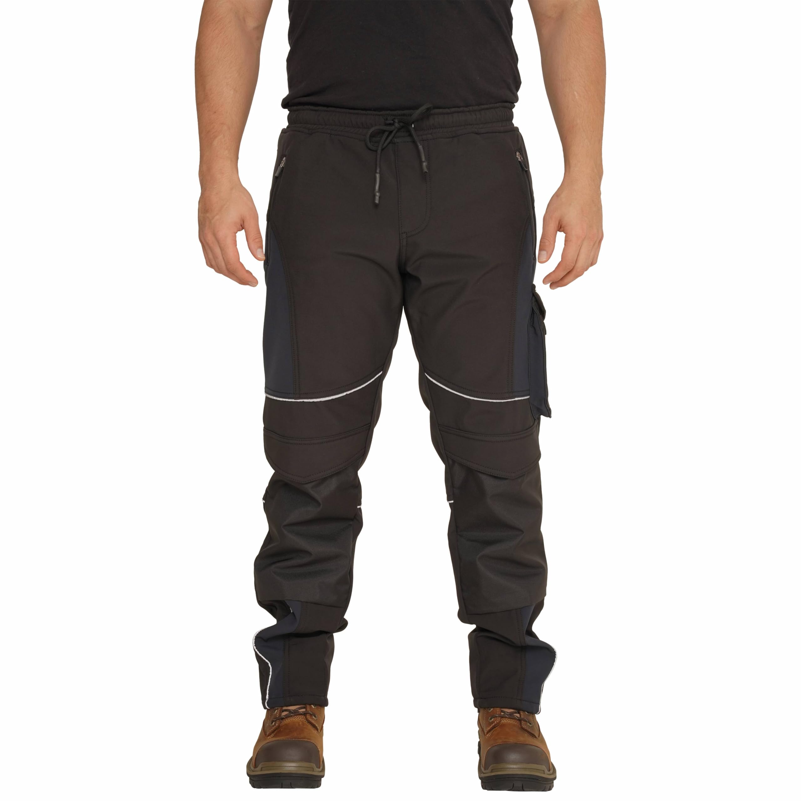 Sam Caan® Hi Vis Mens Work Trousers Softshell Men High Visibility Viz Reflective Water Resistant Combat Cargo Rain Proof Repellent Windproof Safety Site Work Wear Builder Pants Soft Shell Workwear