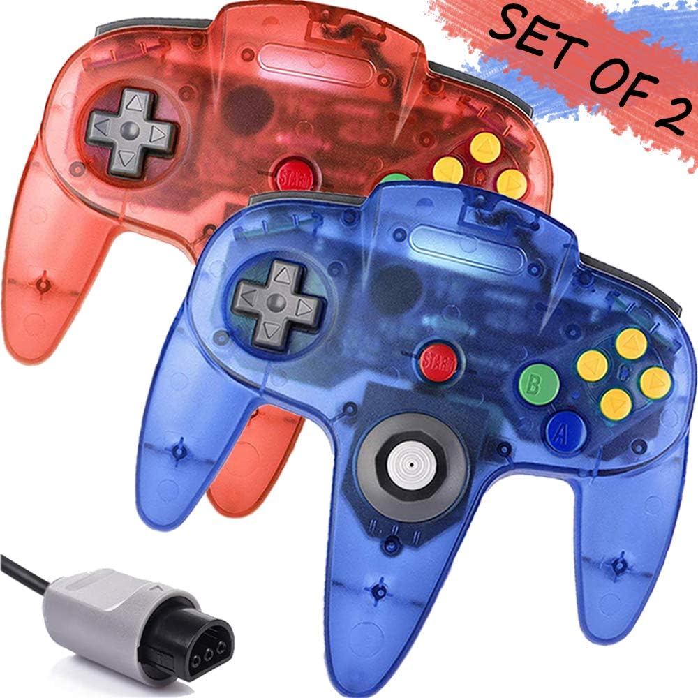GALGO Wired N64 Controller, Upgrade Joystick Gamepad Controller for Original Nintendo 64 Console (Sapphire Blue and Ruby Red1)