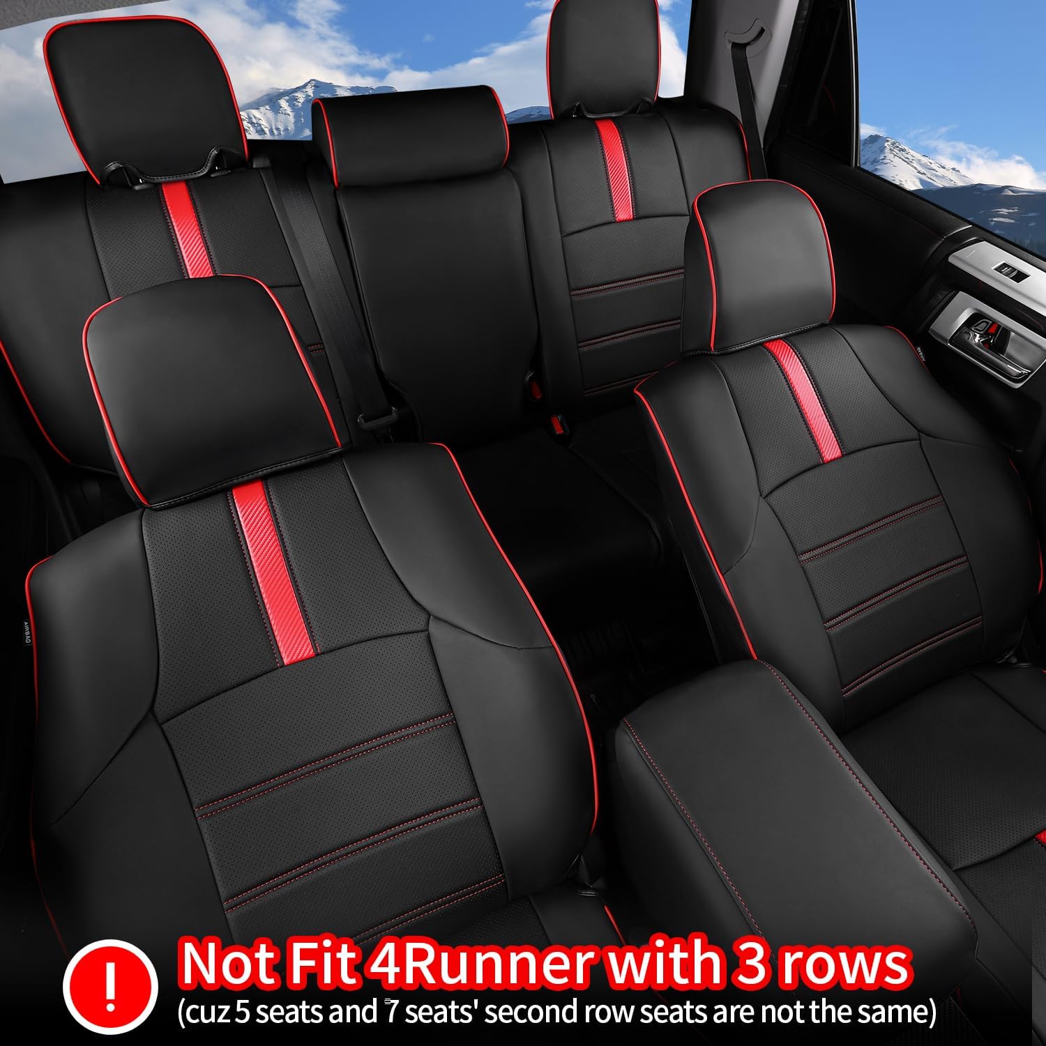 PTYYDS Seat Covers Compatible with 2011-2024 Toyota 4Runner Seat Covers 2-Row Leather Covers Replacement for 2011-2024 Toyota 4Runner Accessories(2-Row,5 Seats Model ONLY,Full Set,Black+Red)