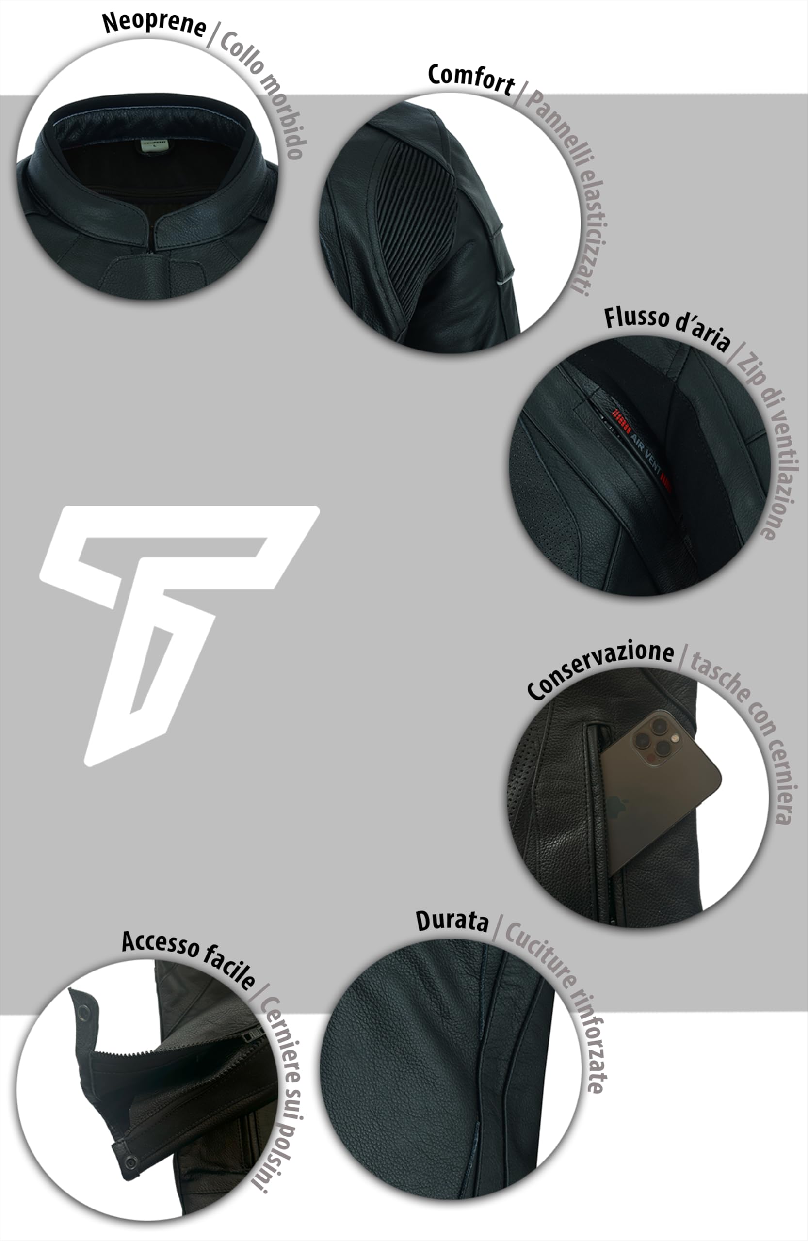 Texpeed Giacca da Moto in Pelle da Uomo – Giacca Racing Traforata per Motociclisti con Protezioni Biker (EN 1621-1) – Nero – M