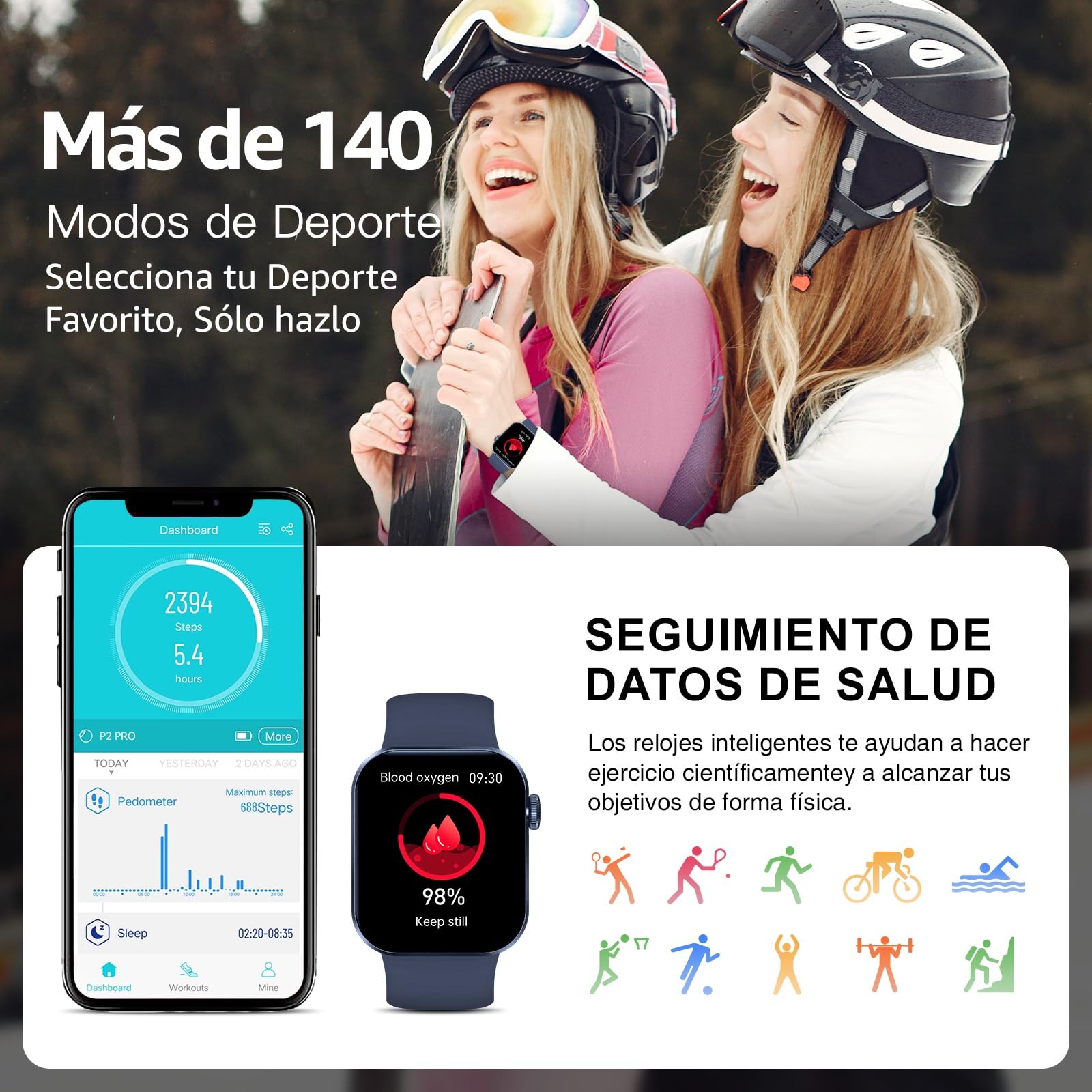Reloj Inteligente Mujer Hombre, 1.85" Smartwatch con Llamadas Bluetooth, 140+ Modos Deportivos Smart Watch con SpO2/Pulsómetro/Monitor de Sueño/Podómetro, Impermeable IP68 Smart Watch Para Android iOS