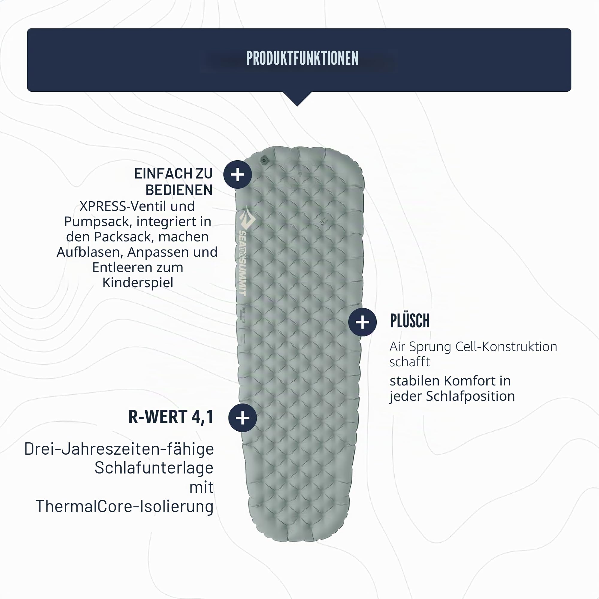 Sea to Summit – Ether Light XR Thermo Luftmatratze Large – ThermalCore Isolierung – Xpress Ventil – Packsack & Pillow Lock System – Ultrakompakt – 3 Jahreszeiten – Für Backpacking – Grau – 605g
