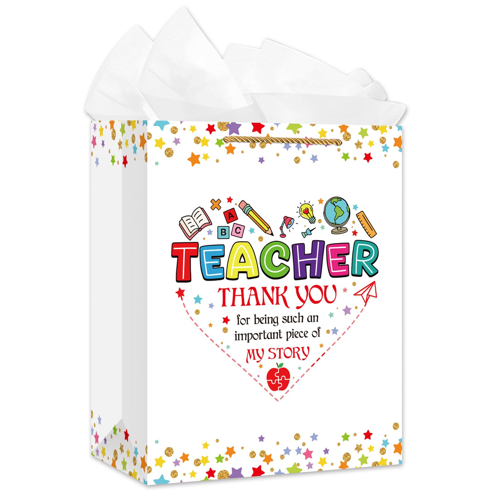 WaaHome Teacher Appreciation Gift Bag for Women - End of Year Graduation Teacher Gift Bags for Daycare Elementary Teachers from Students - 11.5'' Large Thank You Teachers Wrapping Paper Bag