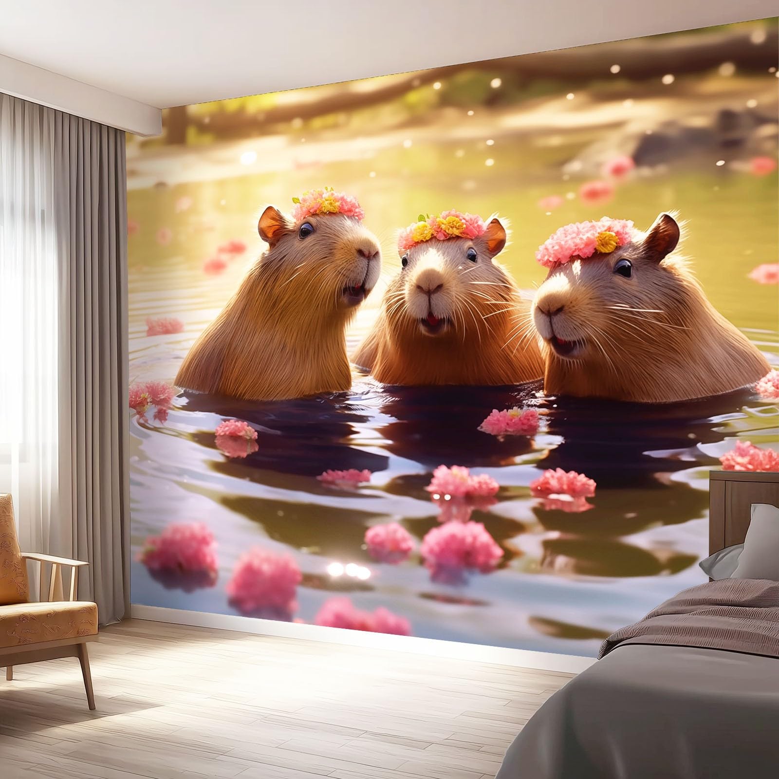 Plakat ścienny 200 x 140 cm, naturalna kapibara, dekoracja z włókniny na biurko i ścianę akcentującą, brązowy