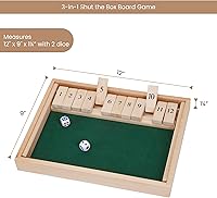 Vista 2 de Bits and Pieces - Juego de mesa grande Shut The Box - Juego de mesa 3 en 1 - Juego de mesa de 12 dados - Caja de juego de mesa de pub de madera - 2