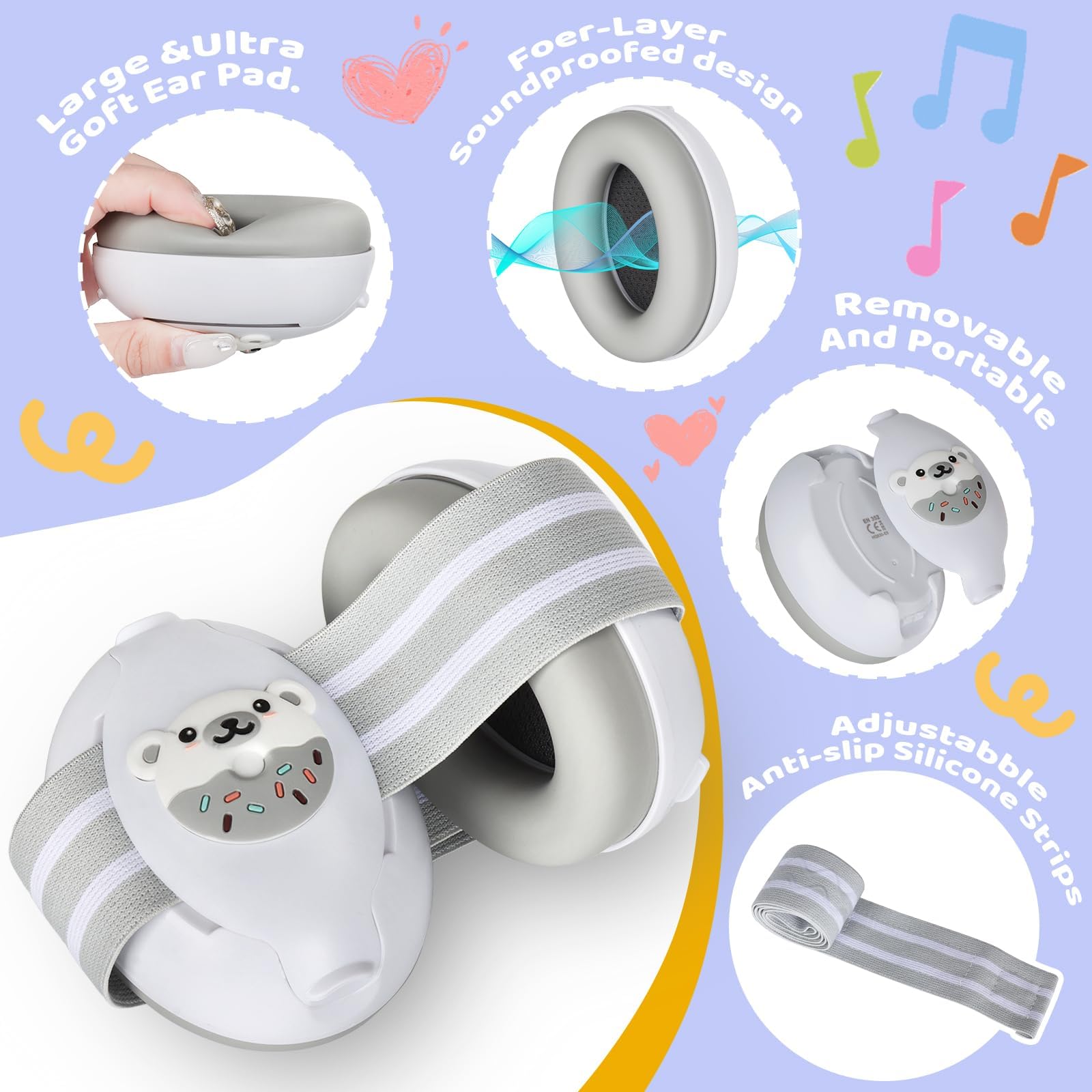 USHOP Cascos Bebe Antiruido,2 en 1 Protectores Auditivos para Bebés de 0-4 Años,Reducción de Ruido 25 dB,Diadema Ajustable,Seguro y Cómodo,Cascos Antiruido para Bebé para Viajes y Entornos Ruidosos