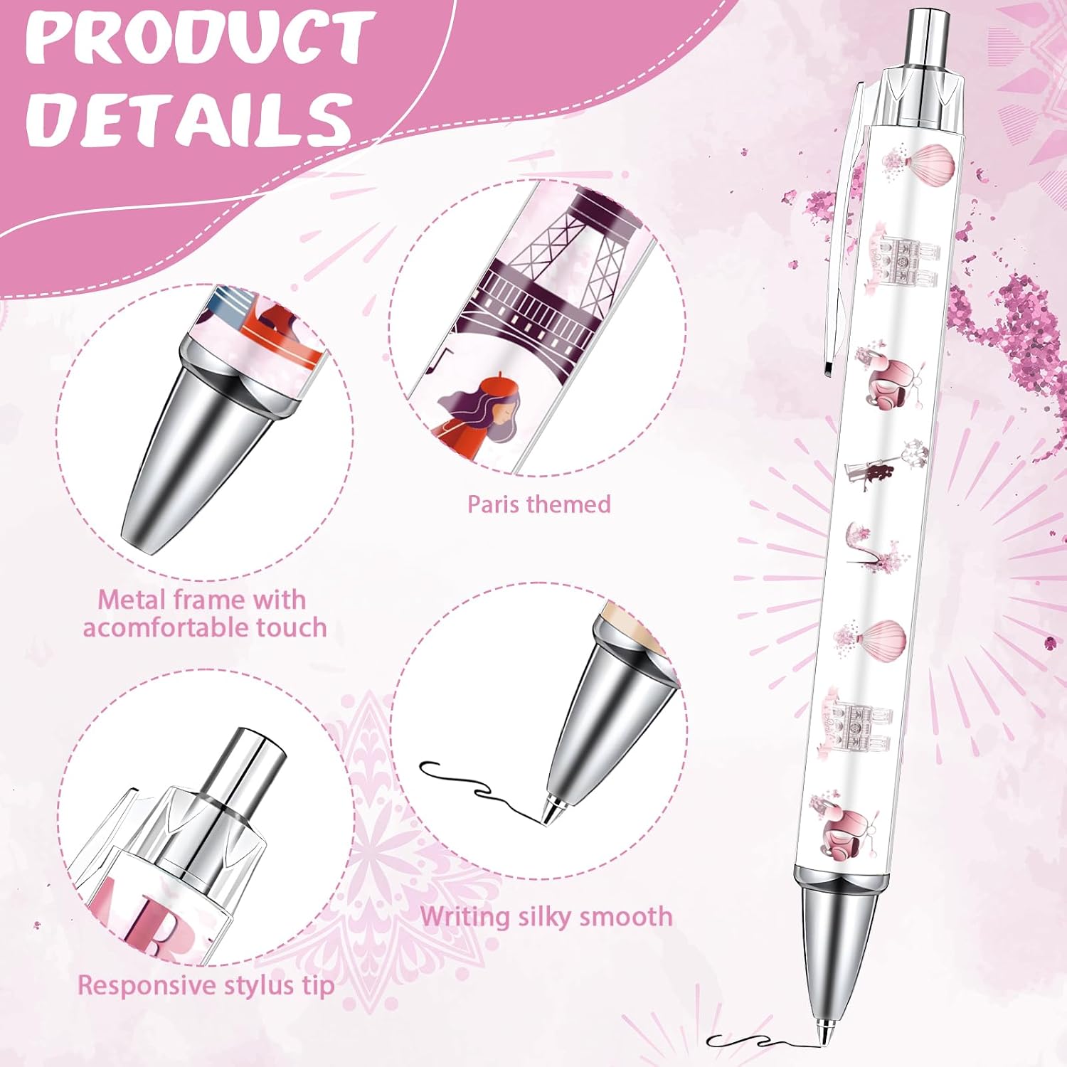 Wxiben Paris Ballpoint Pens Set - 24PCS City Travel Souvenirs Gifts French Paris Pen Eiffel Tower Smooth Writing Ballpoint Bulk for Women Girls Teacher Traveler Office School Supplies Party Gift image 2