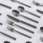 KINGSTONE 20 Pcs Black Hammered Silverware Set for 4, 18/10 Stainless Steel Heavy Duty Flatware Set, Tableware Cutlery Utensil Sets for Home Restaurant Dishwasher Safe