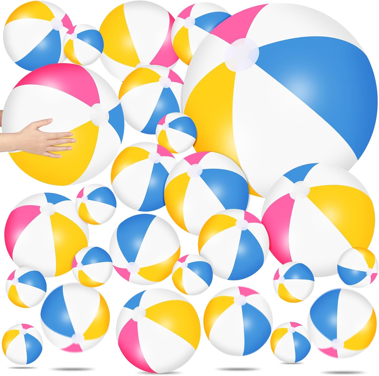 Realspring 36 Pcs Inflatable Beach Balls Bulk 6" 12" 16" 24" 40" Multiple Sizes PVC Summer Swimming Pool Ball for Adults Outdoor Beach Hawaii Water Games Party Decorations