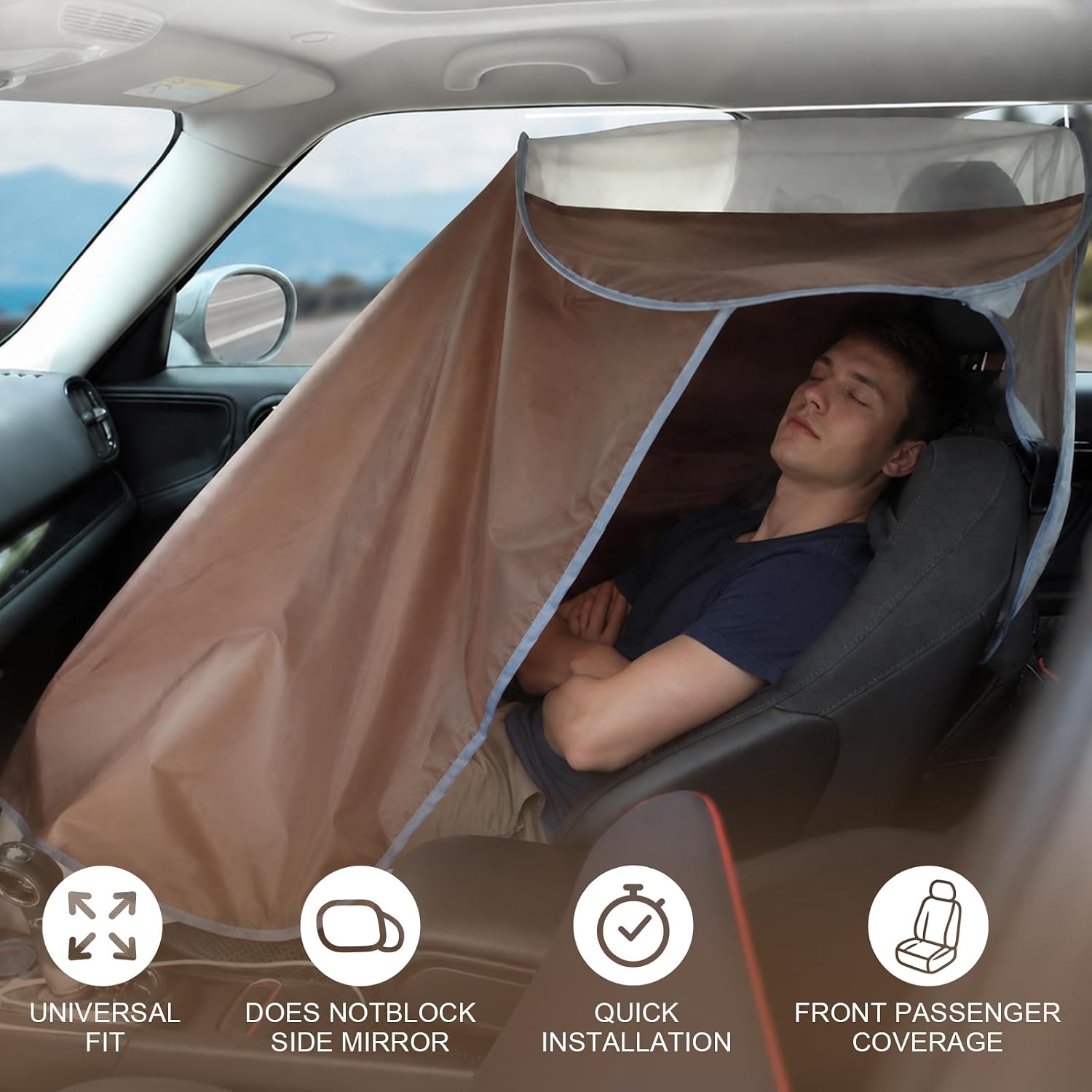BBTO Car Seat Sun Shade Cover, UV Protection Privacy Sunshade Covers for Front Passenger, Brownish UV Blocking for Interior Sun Protection for Car SUV Truck Leather Fabric Seats