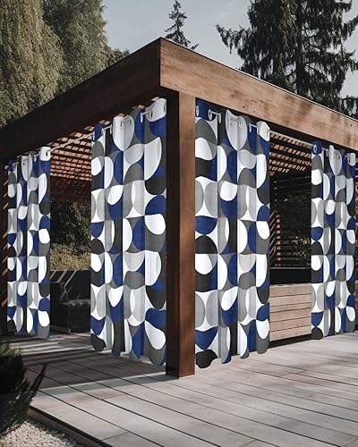 Abstract Geomrtry Outdoor Curtains for Patio Waterproof Drapery,Grommet Window Curtain Drapes for Living