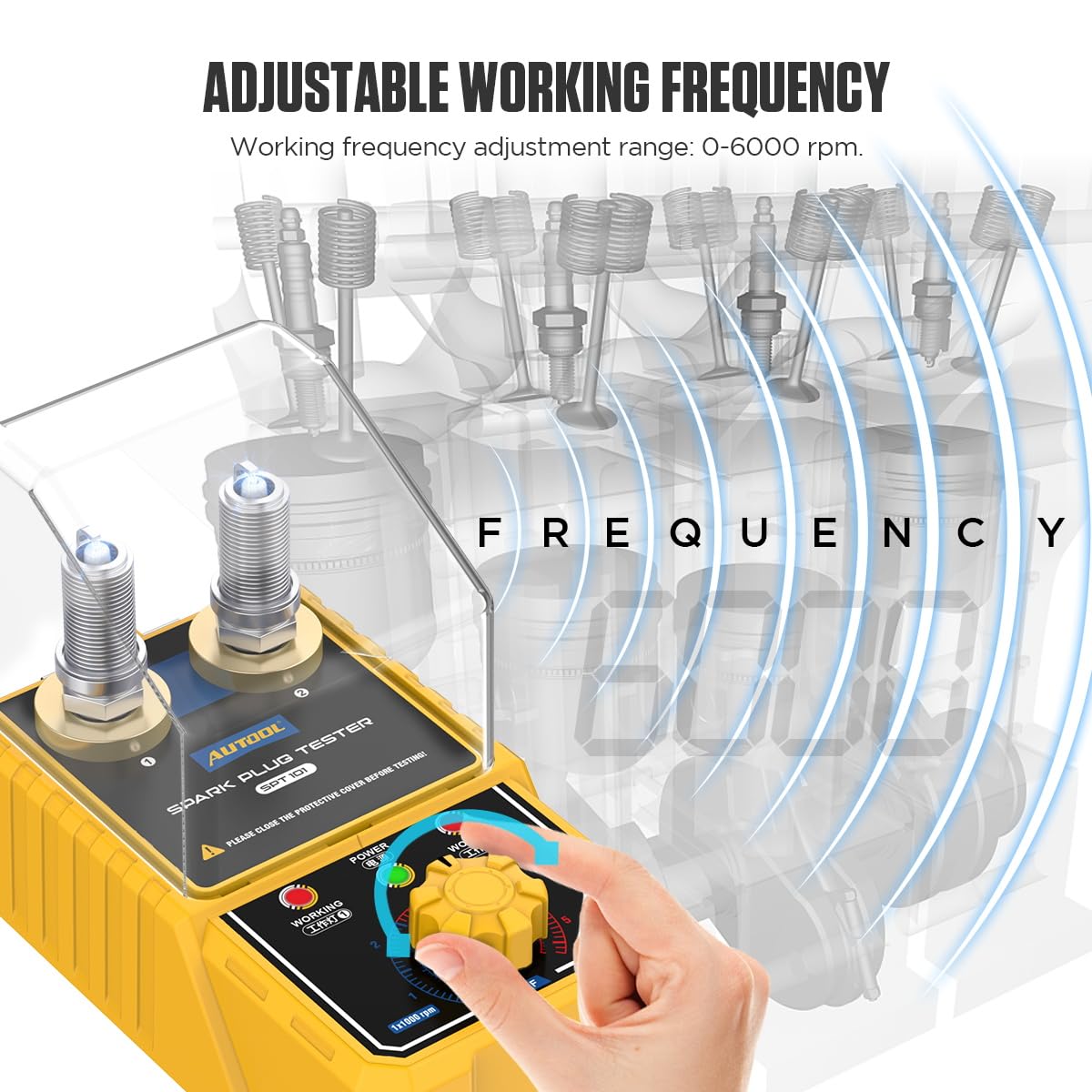 Car Spark Plug Tester,Automotive Engine Ignition Plug Analyzer 110V with Protective Cover Spark Plug 0 to 6000rpm with Double Hole 12MM Socket