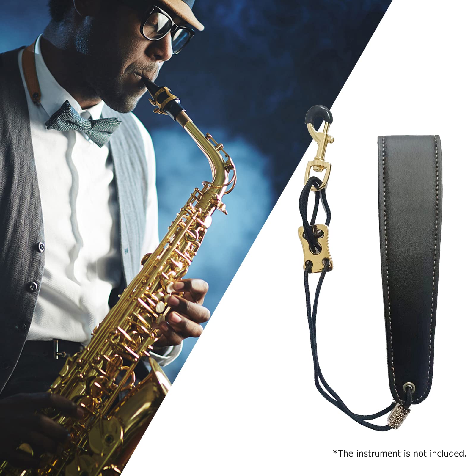 Adjustable Soft Leather Padded Sax Neck Shoulder Strap with Metal Hook Musical Instrument Accessories for Alto Tenor Baritone Soprano Saxophone (S)