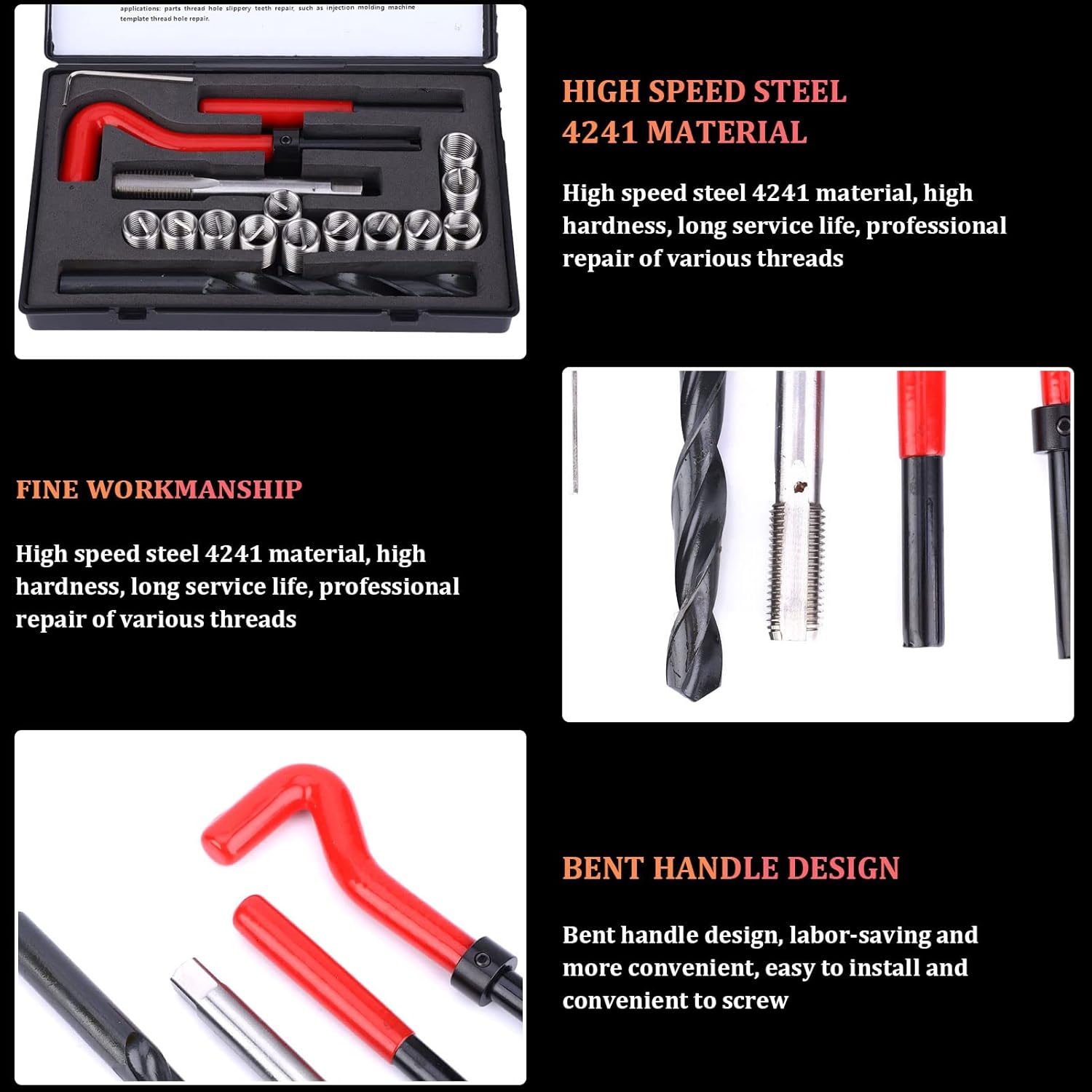 17Pcs Thread Repair Kit, Helicoil Metric Insert & Rethreading Tool Set, M12x1.5 Female Threaded Inserts, Durable, for Auto, Spark Plug, Muffler and Engine Repair
