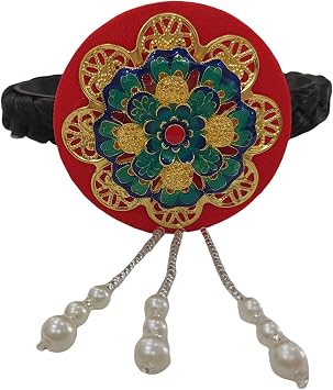 Traditional Korean Hanbok Headband for Women and Girls Blue Glaze and Faux Pearls Hair Hoop Stage Dance Hair Accessory Hairs Hoop