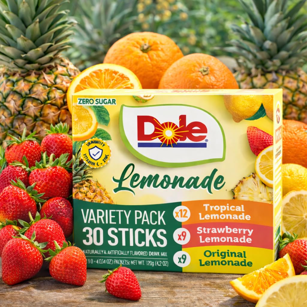 Dole Lemonade Sugar-Free Powder Drink Mix Variety Pack, 60 On-the-Go Packets (Tropical, Classic Lemonade, Strawberry) with Galley Grove Sugar-Free Breath Mints