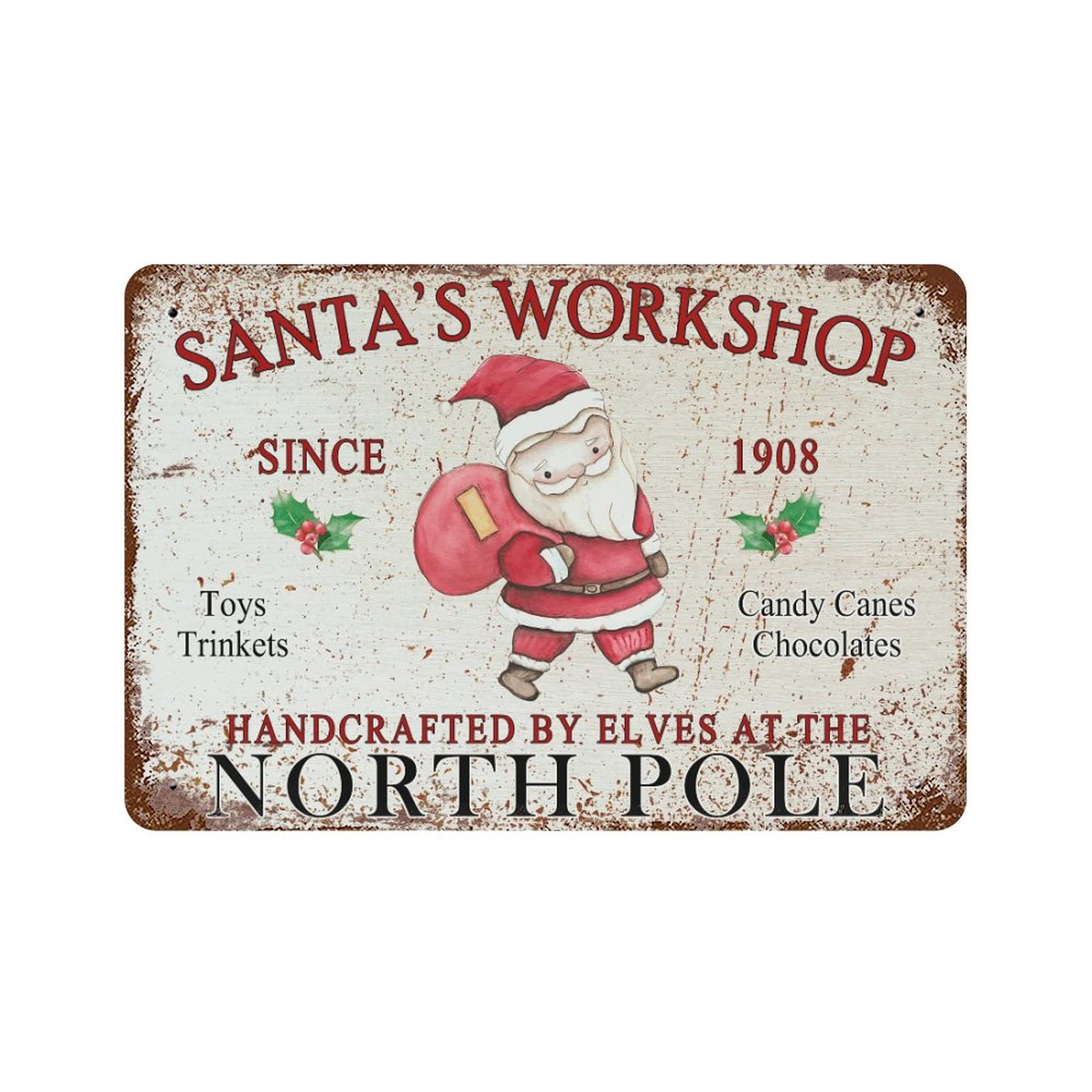 Panneau de Noël en aluminium Santa's Workshop plaque décoration murale 30,5x45,7 cm