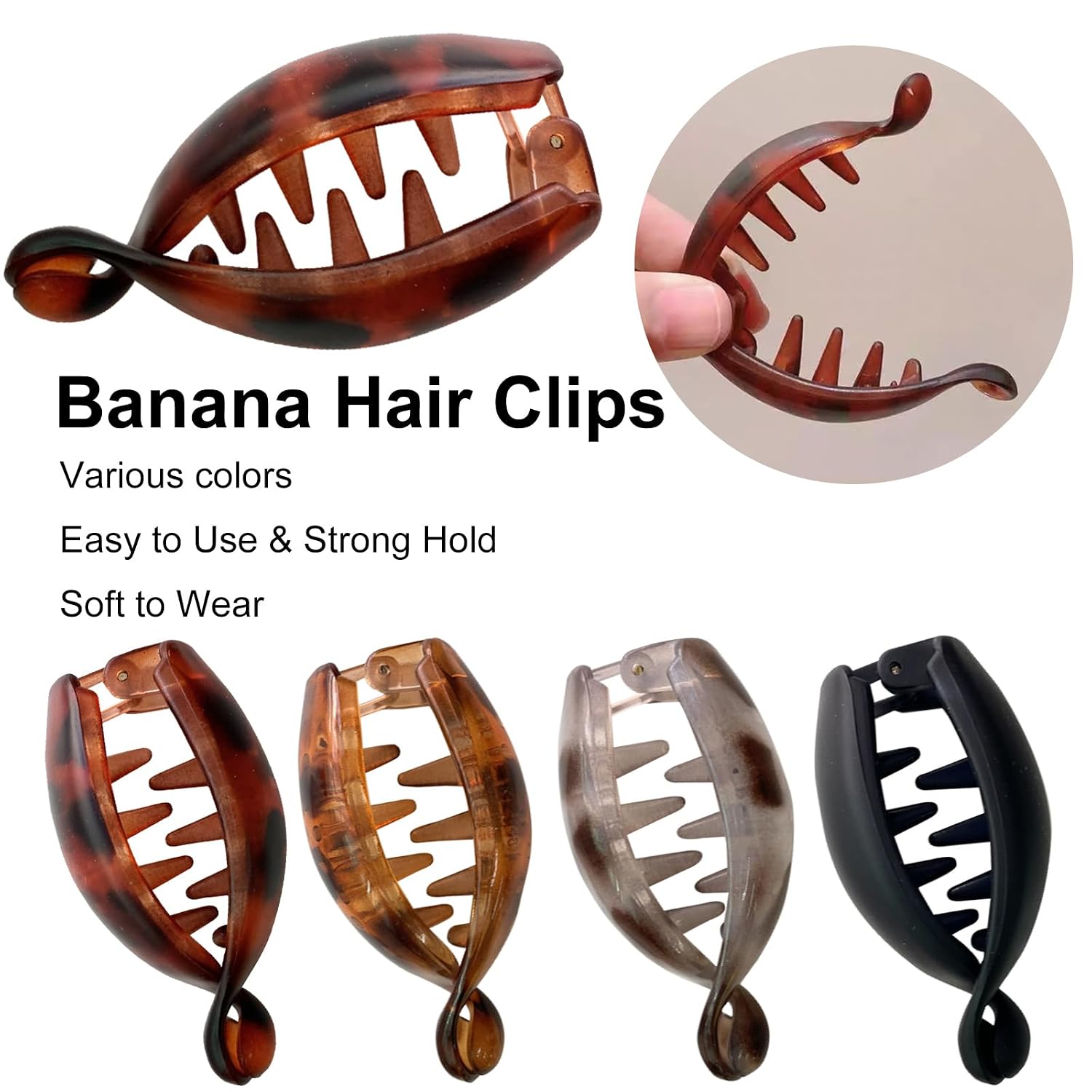 Banana Hair Clips Small Retro Oval Leopard Print Banana Hair Clip 4PCS Small Banana Clip Non Slip for Ponytails Buns Curly Hair Cute Claw Clips for Women Thin Hair Daily Decoration Hair Accessory