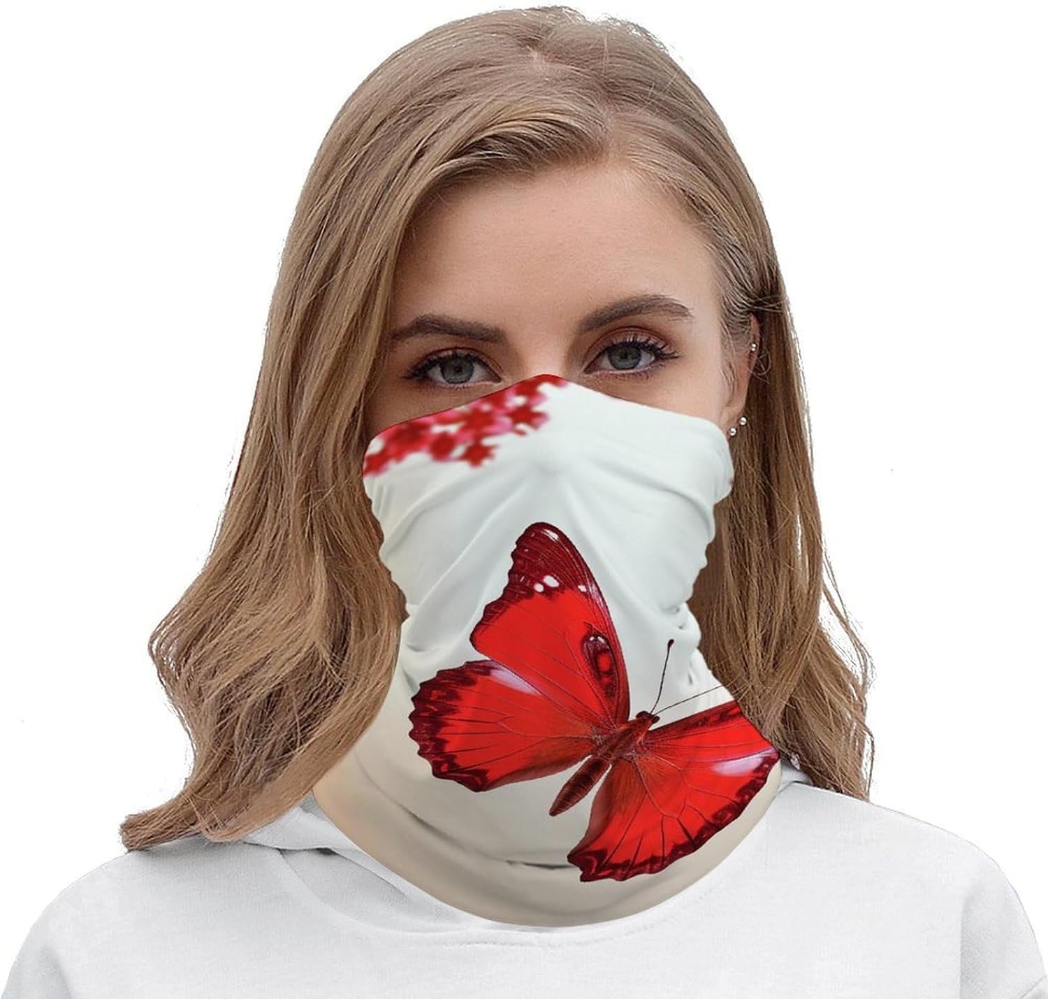 Beautiful Red Butterfly Winter Neck Gaiter Windproof Face Cover Scarf Stylish Warmer Bandana Cloth Soft Face Mask for Men Women Sun Cooling Scarf for Skiing Hiking Cycling