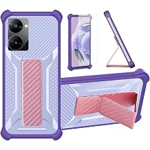 bojioderf Case Compatible for Realme V30 Phone Case Cover [with Tempered Glass Screen Protector] Hybrid Case [Folding Support Magnetic] [Frosted Anti-Fingerprint] Purple