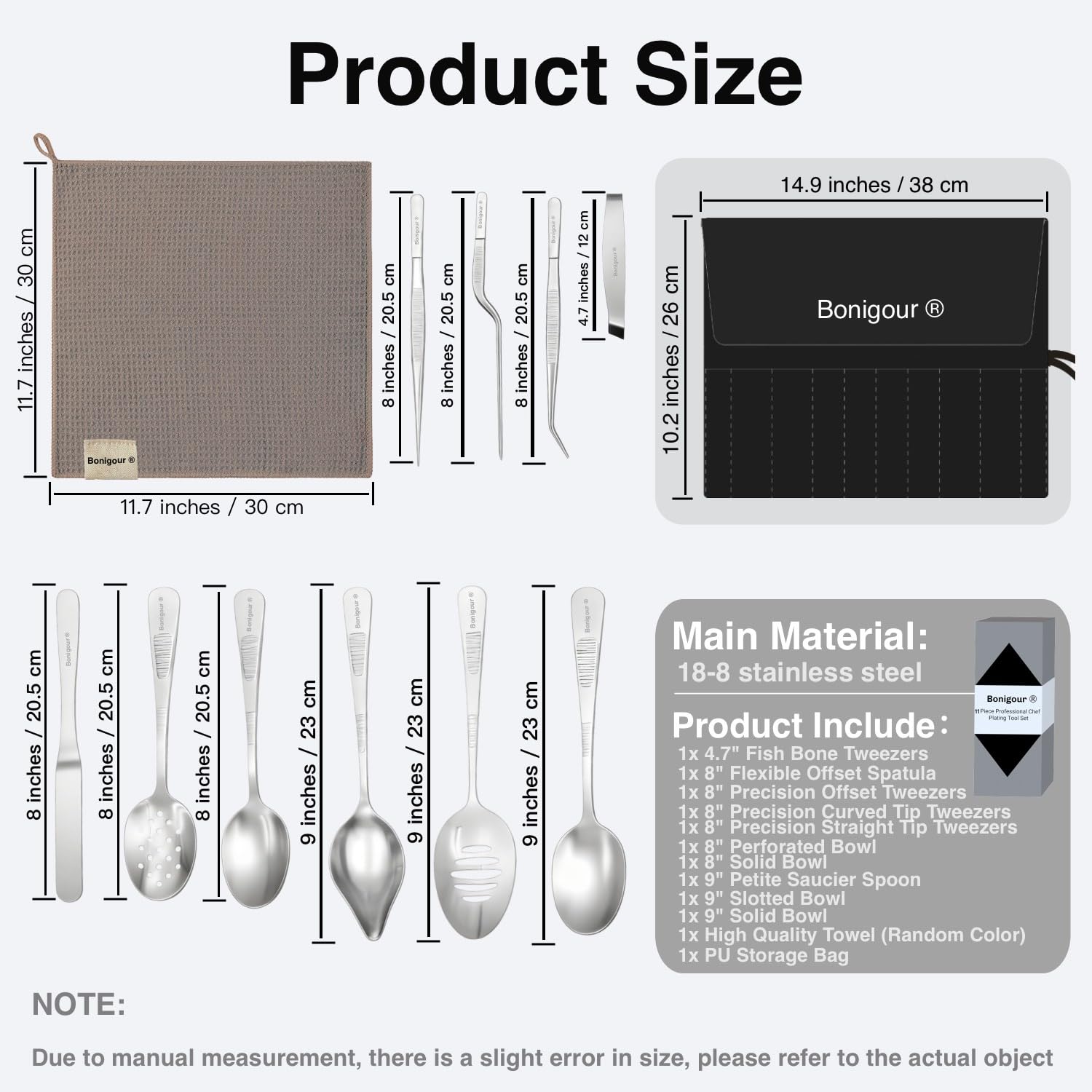 Set da cucina con 11 utensili professionali per placcatura, utensili da cucina per placcatura, modernista, in acciaio inox, nero (argento)