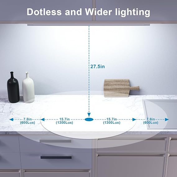 WOBANE 16.5 inch Under Cabinet Lighting,Dimmable Counter Lights for Kitchen | 5 Color Tunable 2700K to 6000K ,Hand Wave Activated,Touchless for Cabinet,Shelf,Under Desk,White,1000LM