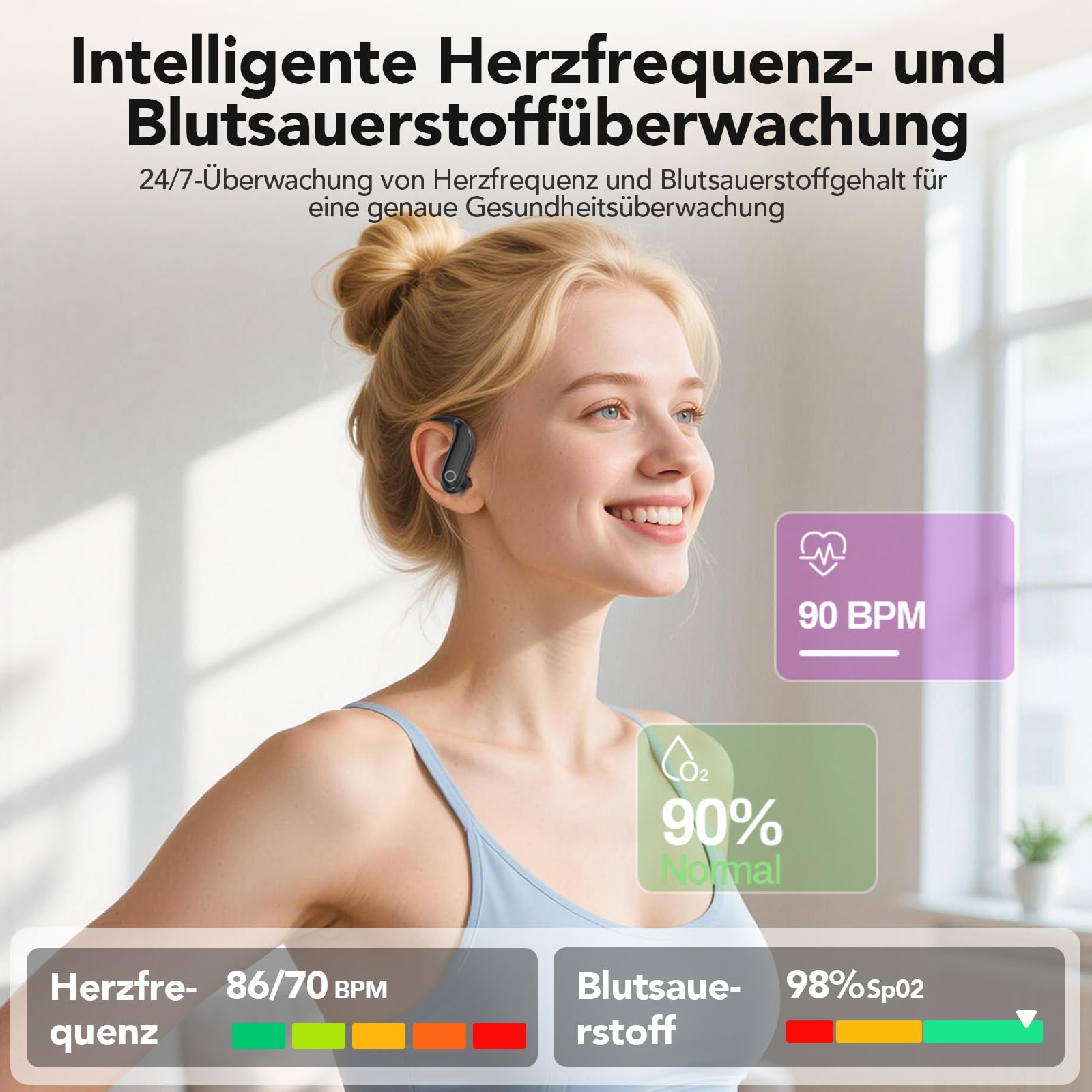 NE61 Übersetzer Kopfhörer mit Herzfrequenz und Blutsauerstoffmonitor, 3-in-1 übersetzungskopfhörer in echtzeit für 134 Sprachen mit App, Bluetooth 6.0, AI Kopfhörer Übersetzer mit 8 Modi für Business | Echtzeit-Übersetzung, Kabellos
