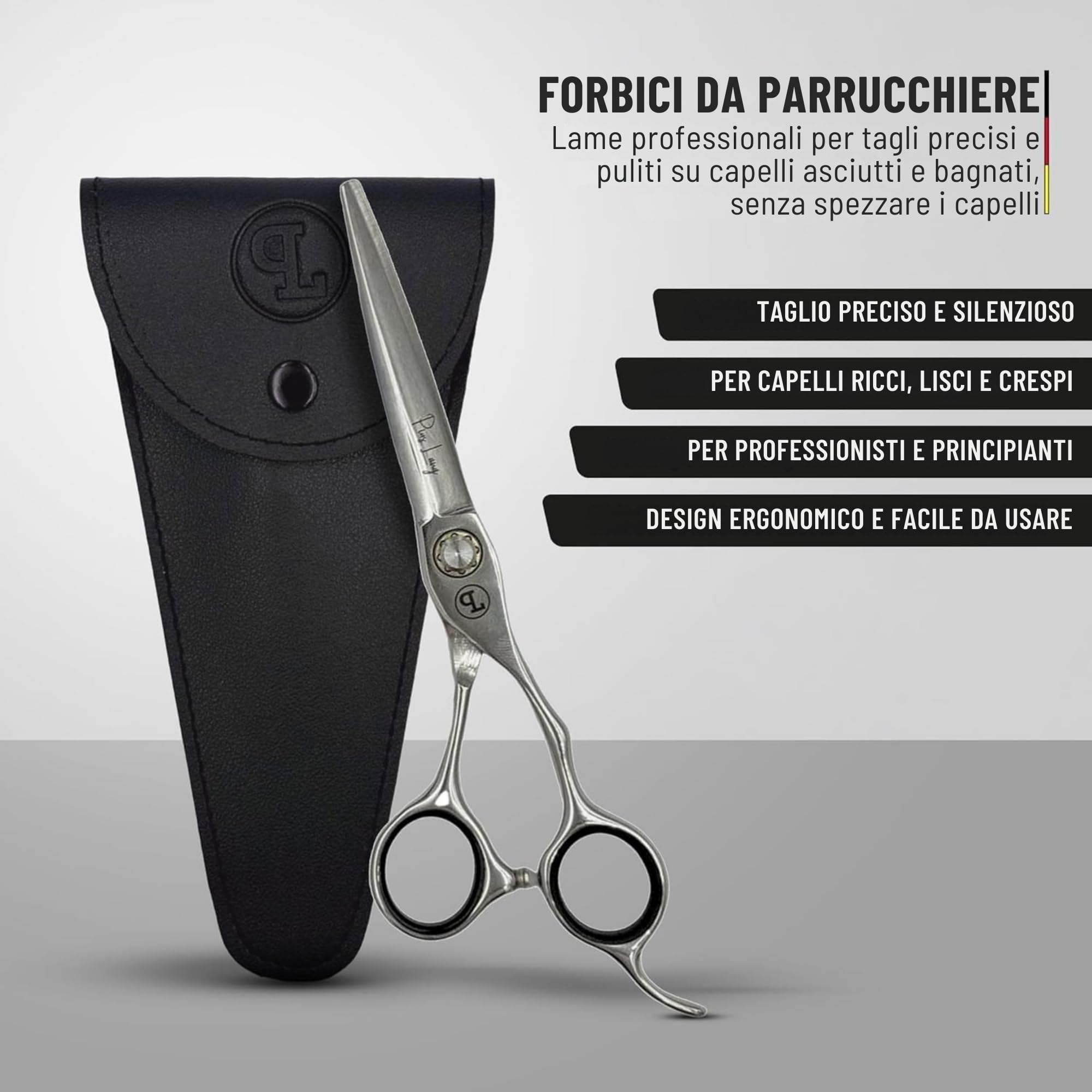 Forbici Professionali per Capelli 6,5" dal 1852, per Studenti di Parrucchieria e Principianti, Lame Convesse, Sistema a Cuscinetti a Sfera, Astuccio