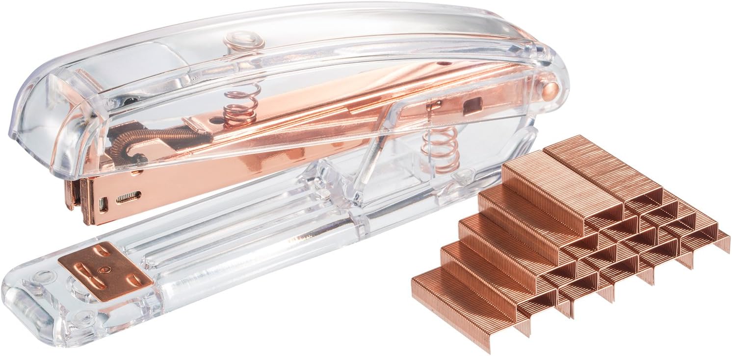 Maxdot Acrylic Stapler Rose Gold Desktop Stapler with 1000 Pieces Rose Gold Staples for Office Desk Accessory (Rose Gold)