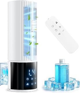 Portable Air Conditioners, Evaporative Swamp Cooler, Cooling Tower Fan with Mist Humidifier, 3 Speeds, Oscillating, Timer, Remote for Bedroom, Office, Dorm - Portable AC Standing Fan (Glacier White)