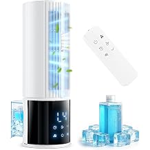 Portable Air Conditioners, Evaporative Swamp Cooler, Cooling Tower Fan with Mist Humidifier, 3 Speeds, Oscillating, Timer, Remote for Bedroom, Office, Camping Portable AC Standing Fan White