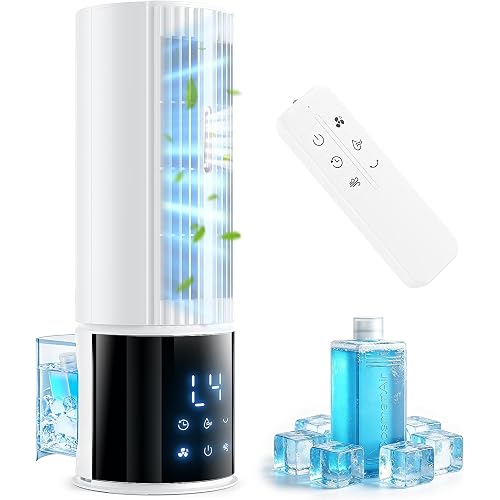 Portable Air Conditioners, Evaporative Swamp Cooler, Cooling Tower Fan with Mist Humidifier, 3 Speeds, Oscillating, Timer, Remote for Bedroom, Office, Camping Portable AC Standing Fan (White)
