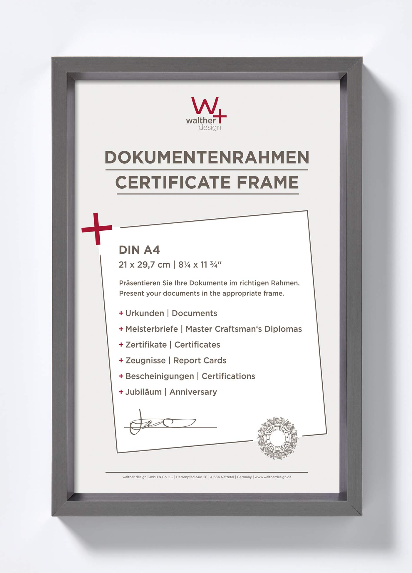 walther design Bilderrahmen stahl 21 x 29,7 cm (DIN A4) mit Passepartout, Steel Style Kunststoffrahmen ES130D