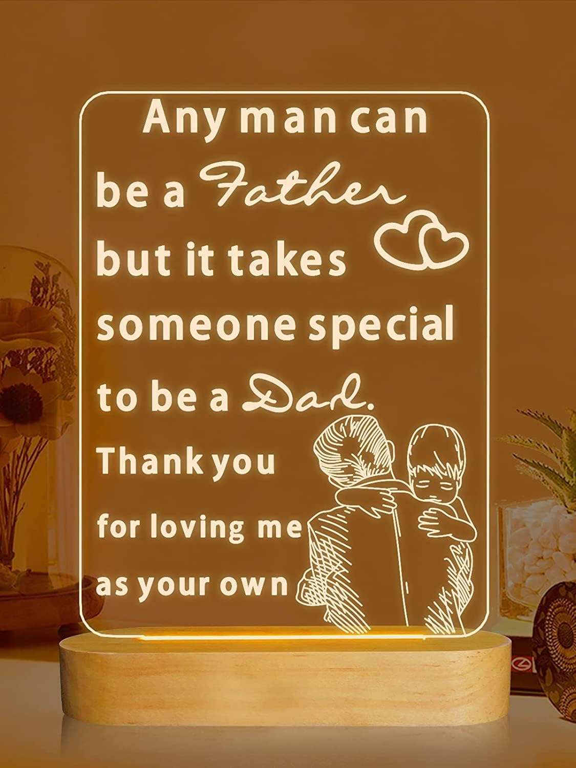 LED Lamp for Dad - Night Light Father's Day Gift with Oval Wooden Base - Great Gift Idea for Father's Day - Gift for Dad (To Dad)