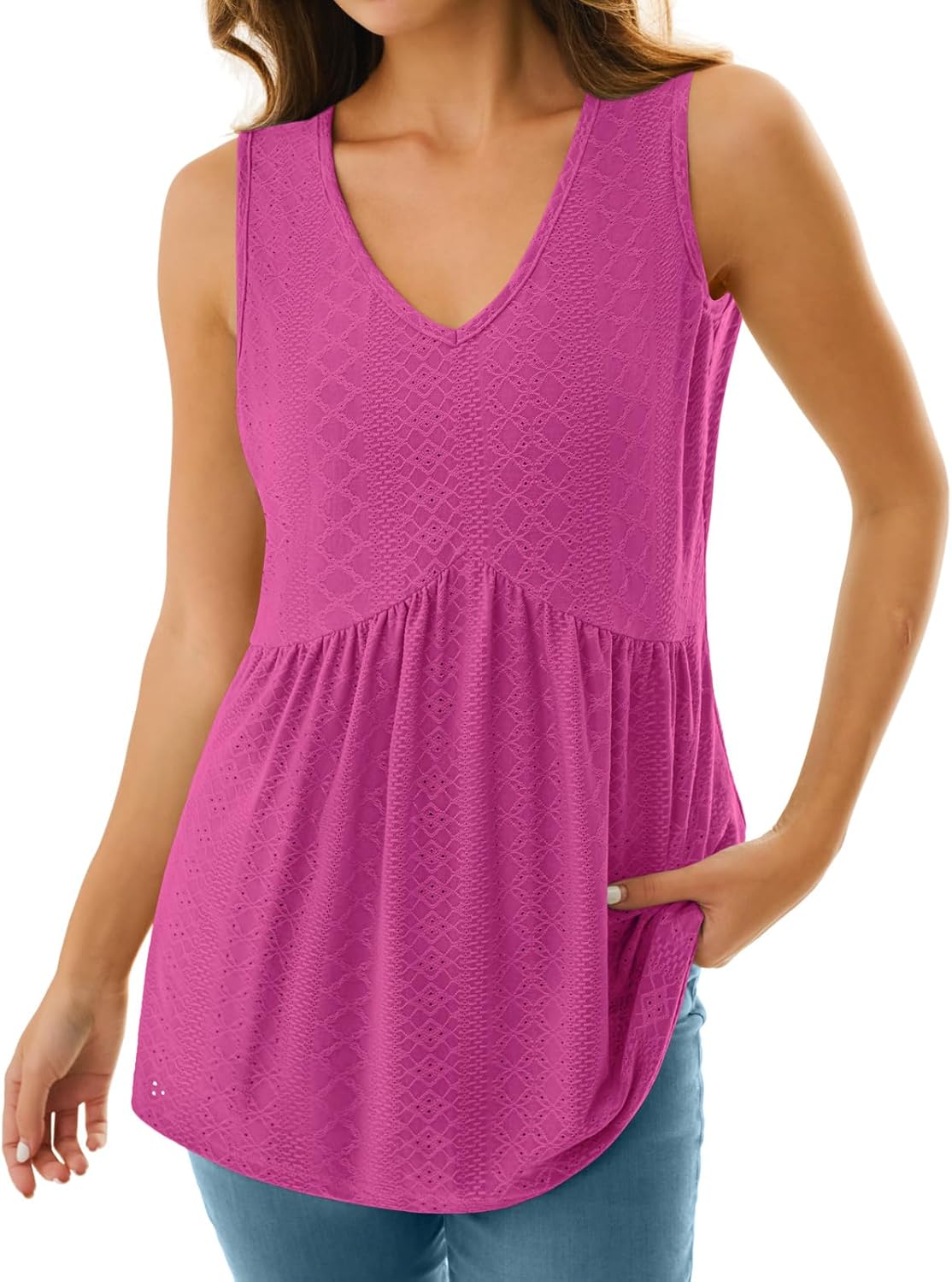 Womens Tank Tops V Neck Sleeveless Babydoll Tops Flowy Peplum Tops for Women Dressy Boho Chic Spring Summer Clothing - Image 2