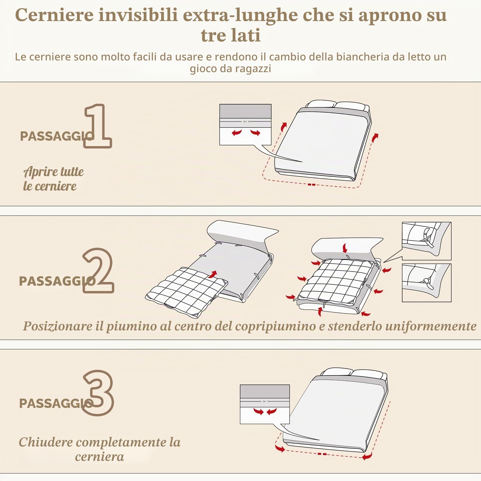 Set di biancheria da letto 4 pezzi, con cerniera su 3 lati, poliestere antistatico ultra-delicato e seta-liscio, design a due lati (Grigio & Crema), offerta vantaggiosa del marchio (2 * 135 x