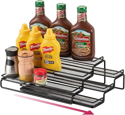 Miniatura 9 de GONGSHI Organizador de especias para gabinete, organizador de condimentos de 4 niveles, estante expandible, soporte de almacenamiento de pasos,