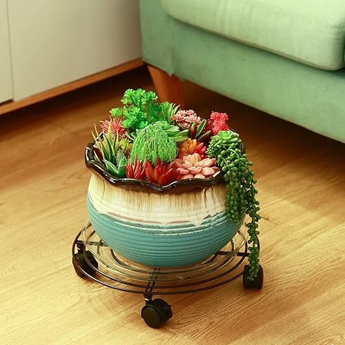 Miniatura 6 de Paquete de 3 soportes grandes de metal para plantas de 13.8 pulgadas con ruedas de hierro forjado de alta resistencia con ruedas para interiores y