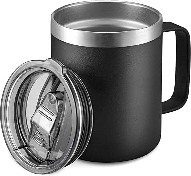 12 oz Insulated Travel Coffee Mug with Handle, Black