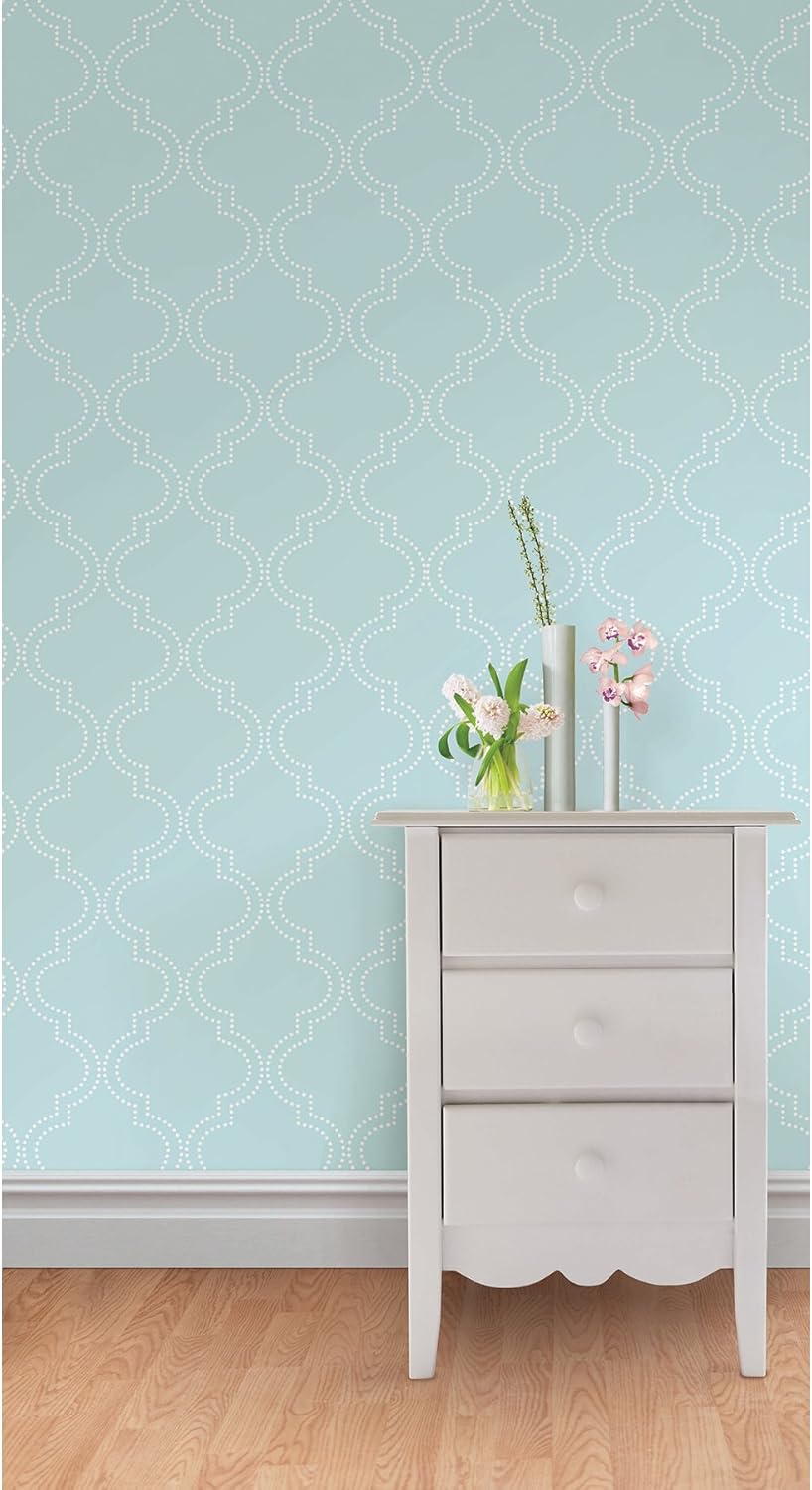 NuWallpaper NU1424 Blue Quatrefoil Peel and Stick Wallpaper