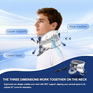 Cervical Neck Traction Device with Air Pump, Neck Stretcher for Neck Pain Cervical Traction Device for Home Use, Neck Decompression Device for Improved Spine Alignment & Relaxation