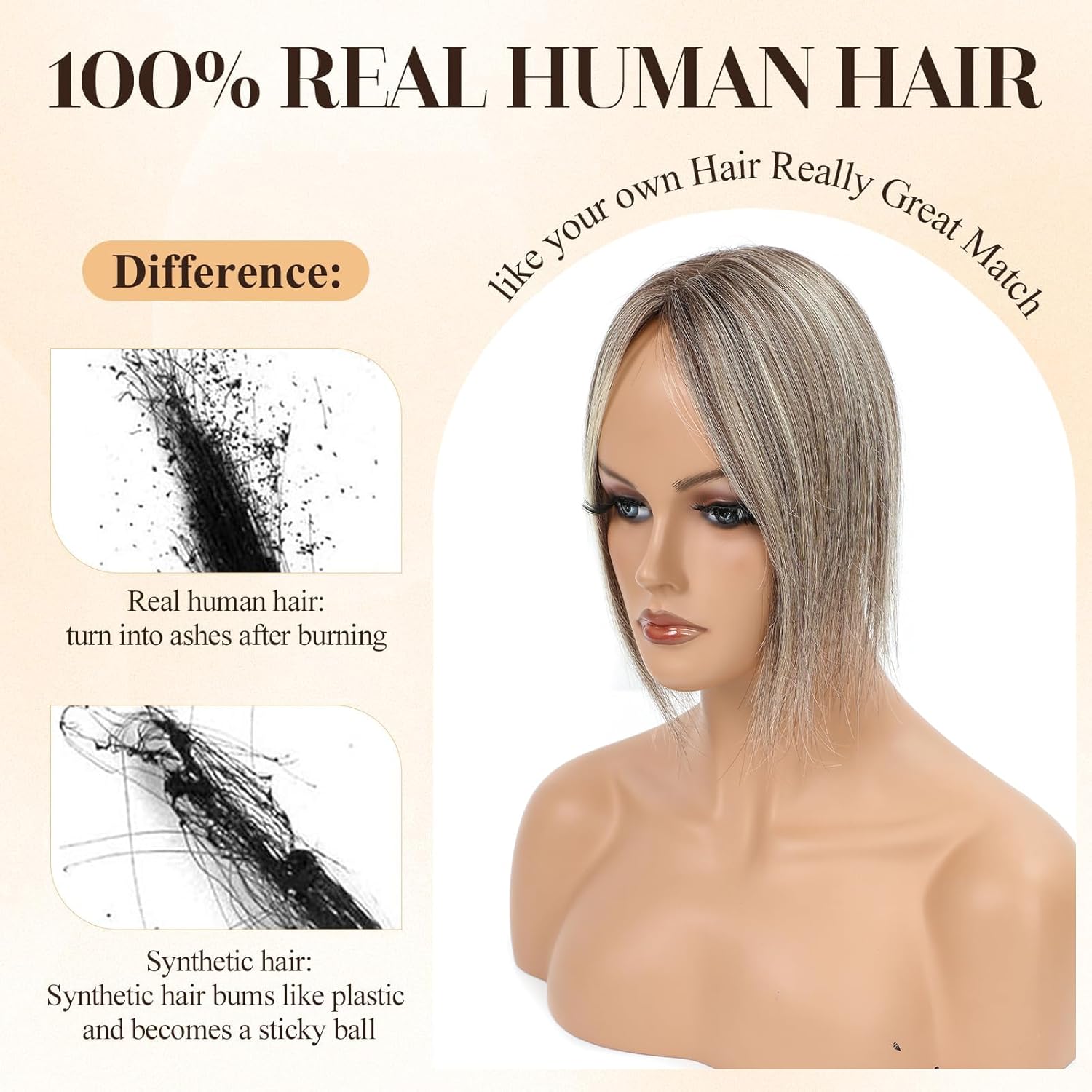 Hair Toppers for Women Real Human Hair Silver Grey Hair Toppers for Women with Thinning 10inch Clip in Hairpieces for Dark Root, Breathable and Comfortable Swiss Base, Not Afraid of Hot