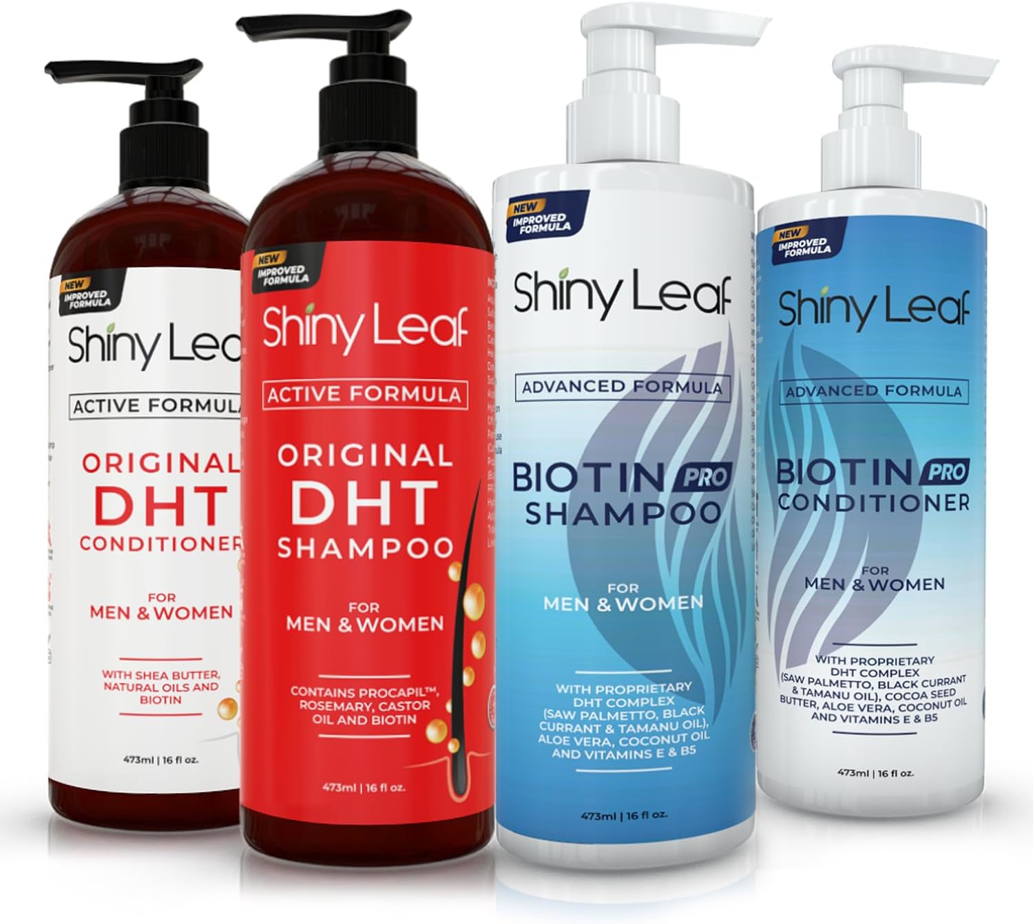 Shiny Leaf Biotin and DHT Blocker Hair Growth Shampoo and Conditioner Bundle - Sulfate Free Shampoo and Conditioner Set Targeting Thinning Hair, Hair Loss - Pro-Shine, Color Safe, Thickening, 4x16 Oz